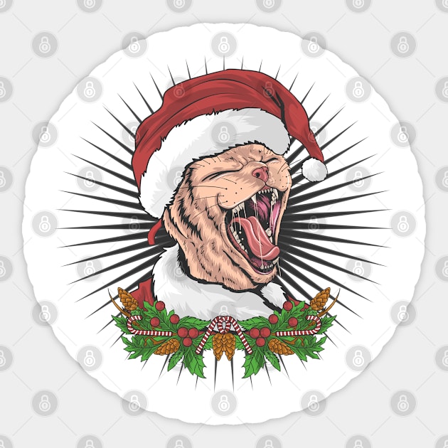 Christmas Cat Is Wearing A Santa Claus Hat And Screaming Sticker by YousifAzeez